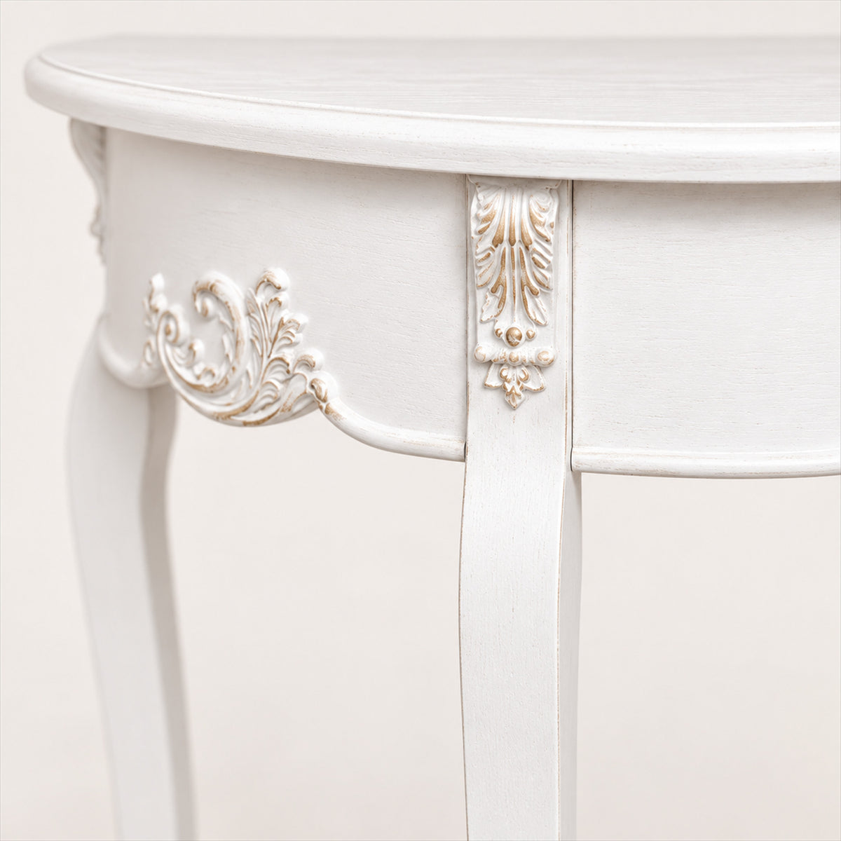Half Moon Console Table – Antique White, French-Inspired Hallway Table - detail