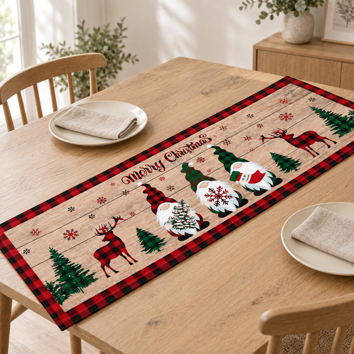 Holiday Table Runner, 7 Seasonal Prints, Festive Dining Décor - in room