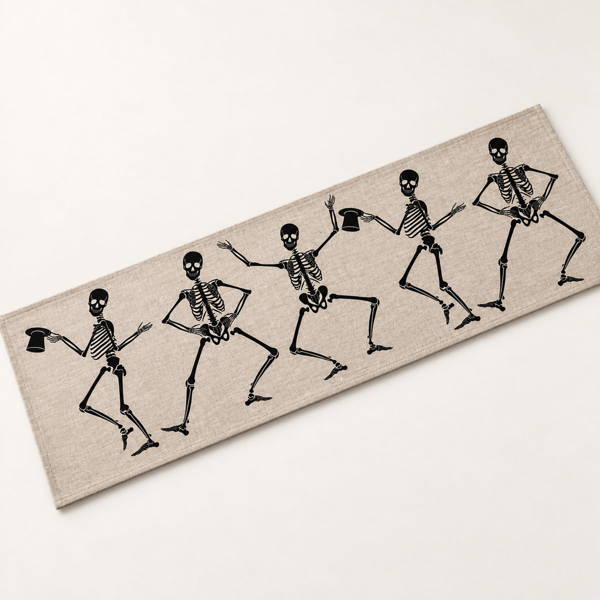Holiday Table Runner, 7 Seasonal Prints, Festive Dining Décor - Dancing Skeletons