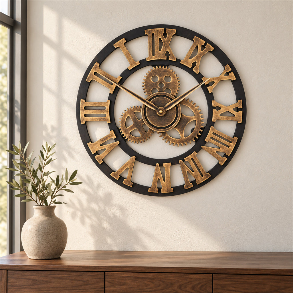 Industrial Gear Wall Clock – Silent 15.7in Analog for Home & Office - in room