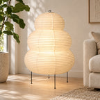 Japanese Wabi-Sabi Floor Lamp – 3-Tone Rice Paper Shade, Living Room - in room