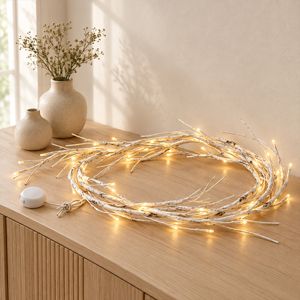 LED Branch Garland Lights – 72-In Battery-Powered Holiday Decor - in room