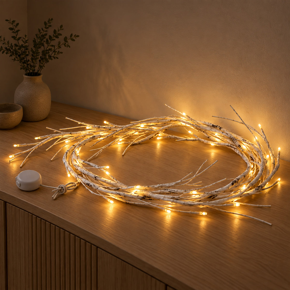 LED Branch Garland Lights – 72-In Battery-Powered Holiday Decor - in use