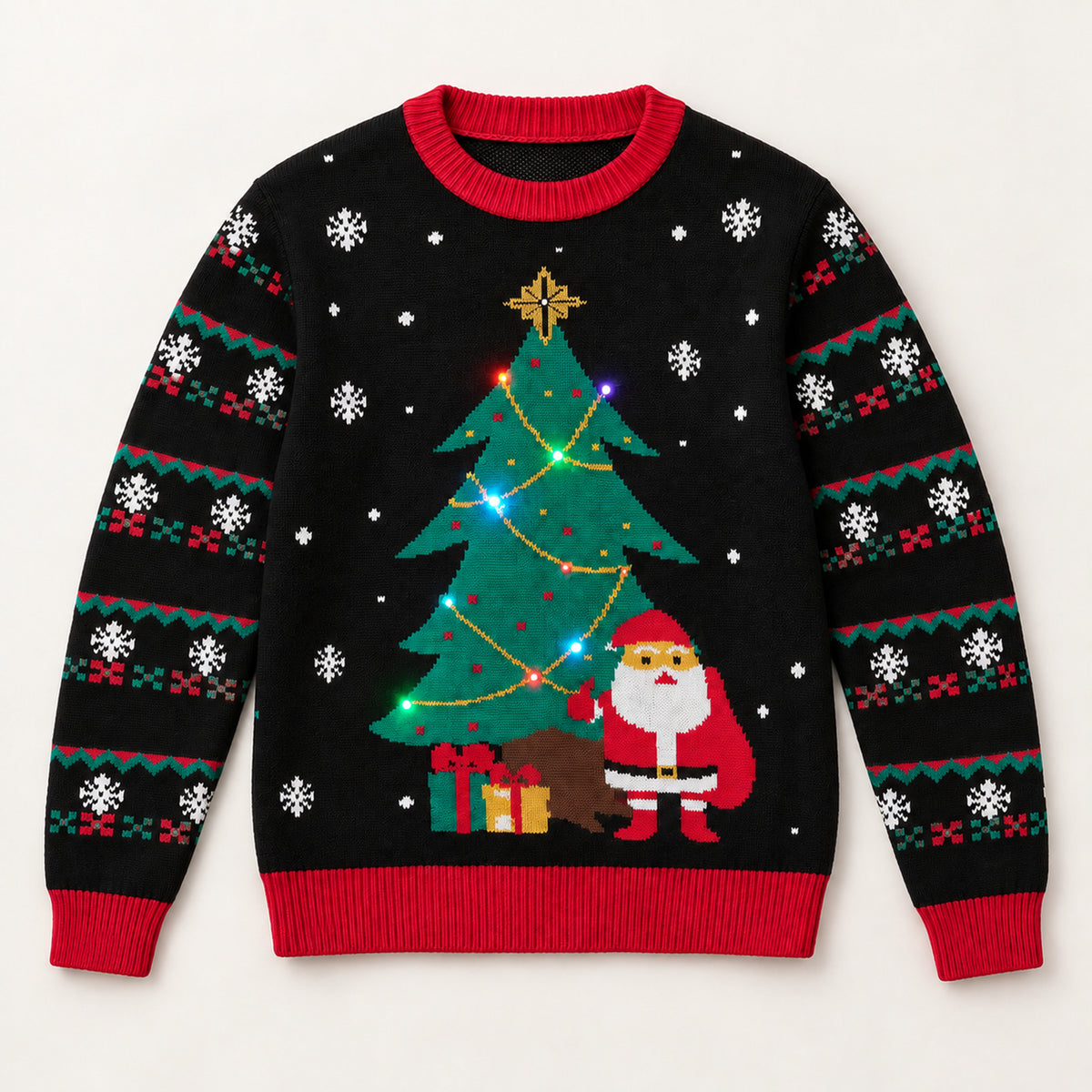 Light Up Christmas Sweater – LED Glow Knit, Womens Holiday Pullover - Black