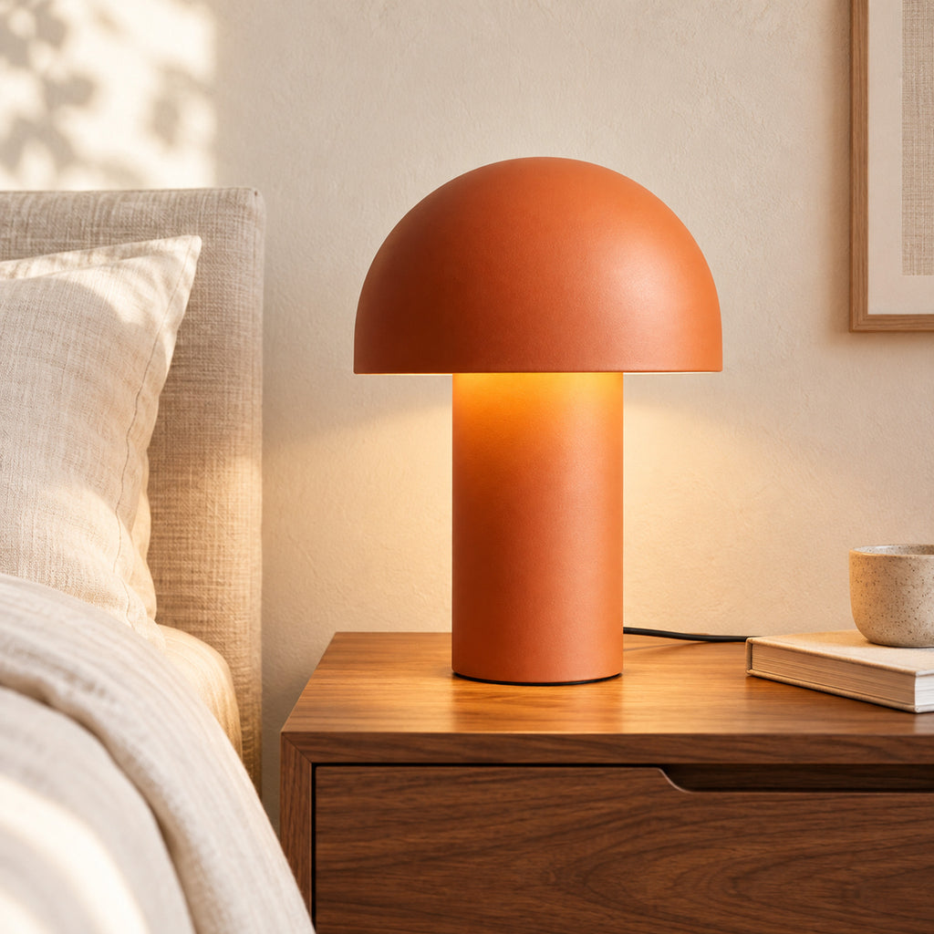 Mushroom Table Lamp – Wrought Iron Dome, Bedside Reading Light - in room
