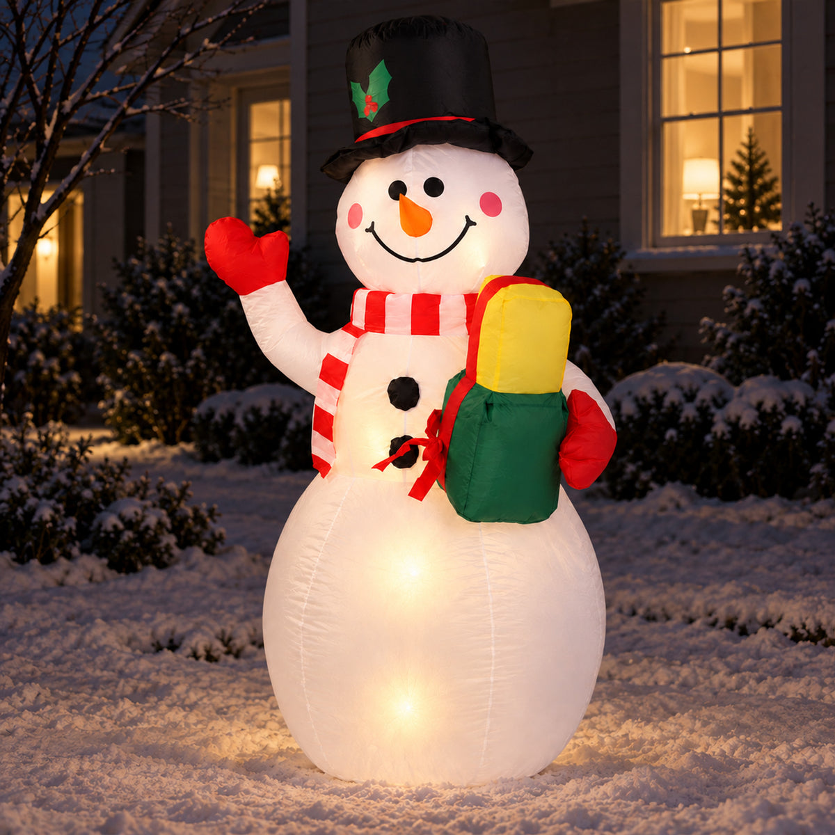 Outdoor Inflatable Christmas Snowman – 5-Ft LED, 60-Second Setup - in use