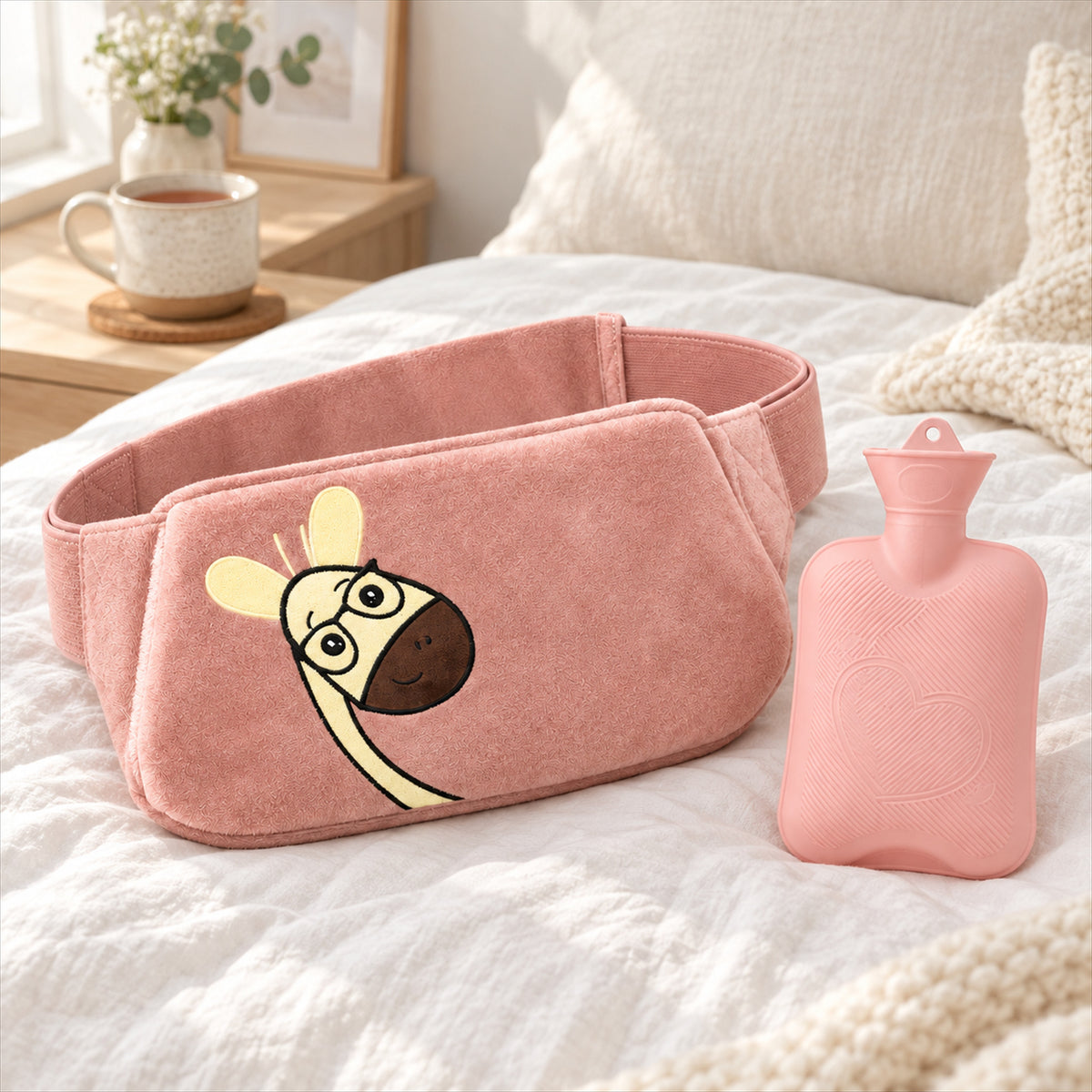 Plush Hot Water Bottle Belt – 120cm Adjustable Strap, Cozy Warmth - in room