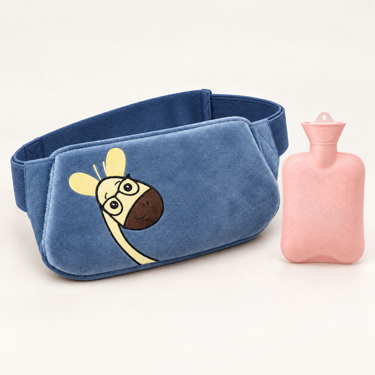 Plush Hot Water Bottle Belt – 120cm Adjustable Strap, Cozy Warmth - Blue Donkey