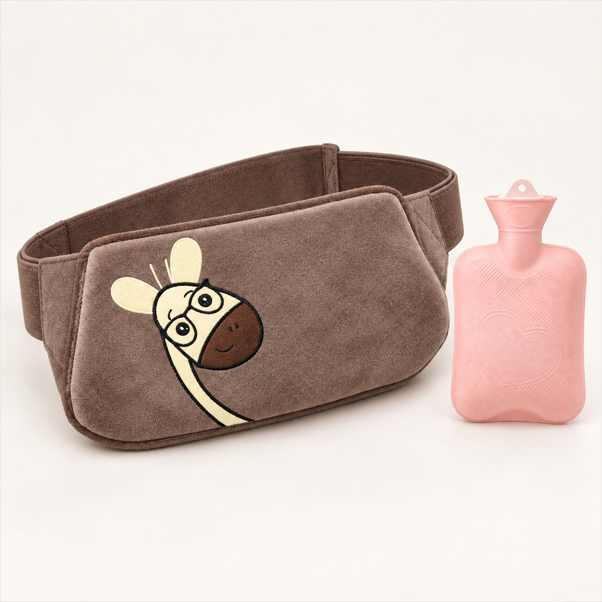 Plush Hot Water Bottle Belt – 120cm Adjustable Strap, Cozy Warmth - Brown Donkey
