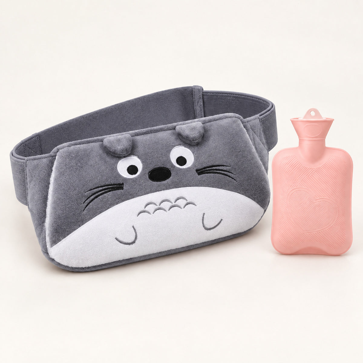 Plush Hot Water Bottle Belt – 120cm Adjustable Strap, Cozy Warmth - Gray Cat