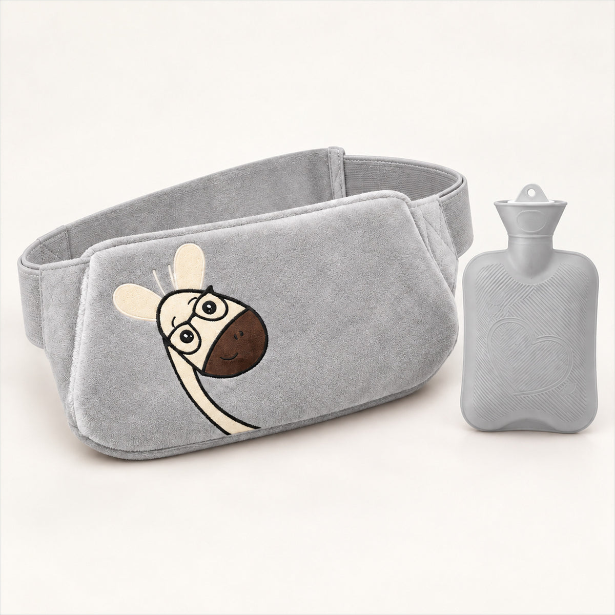 Plush Hot Water Bottle Belt – 120cm Adjustable Strap, Cozy Warmth - Gray Donkey