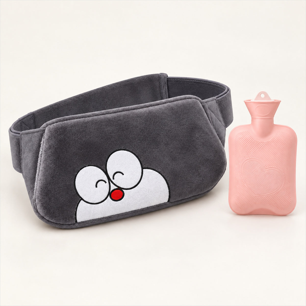 Plush Hot Water Bottle Belt – 120cm Adjustable Strap, Cozy Warmth - Gray Letter Dog