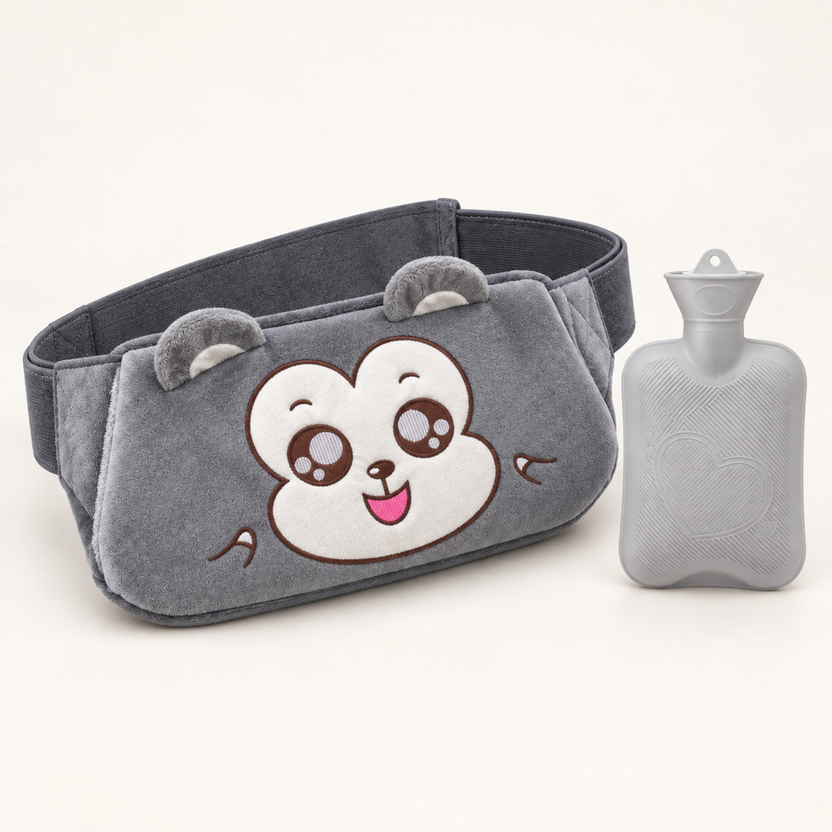 Plush Hot Water Bottle Belt – 120cm Adjustable Strap, Cozy Warmth - Gray Monkey