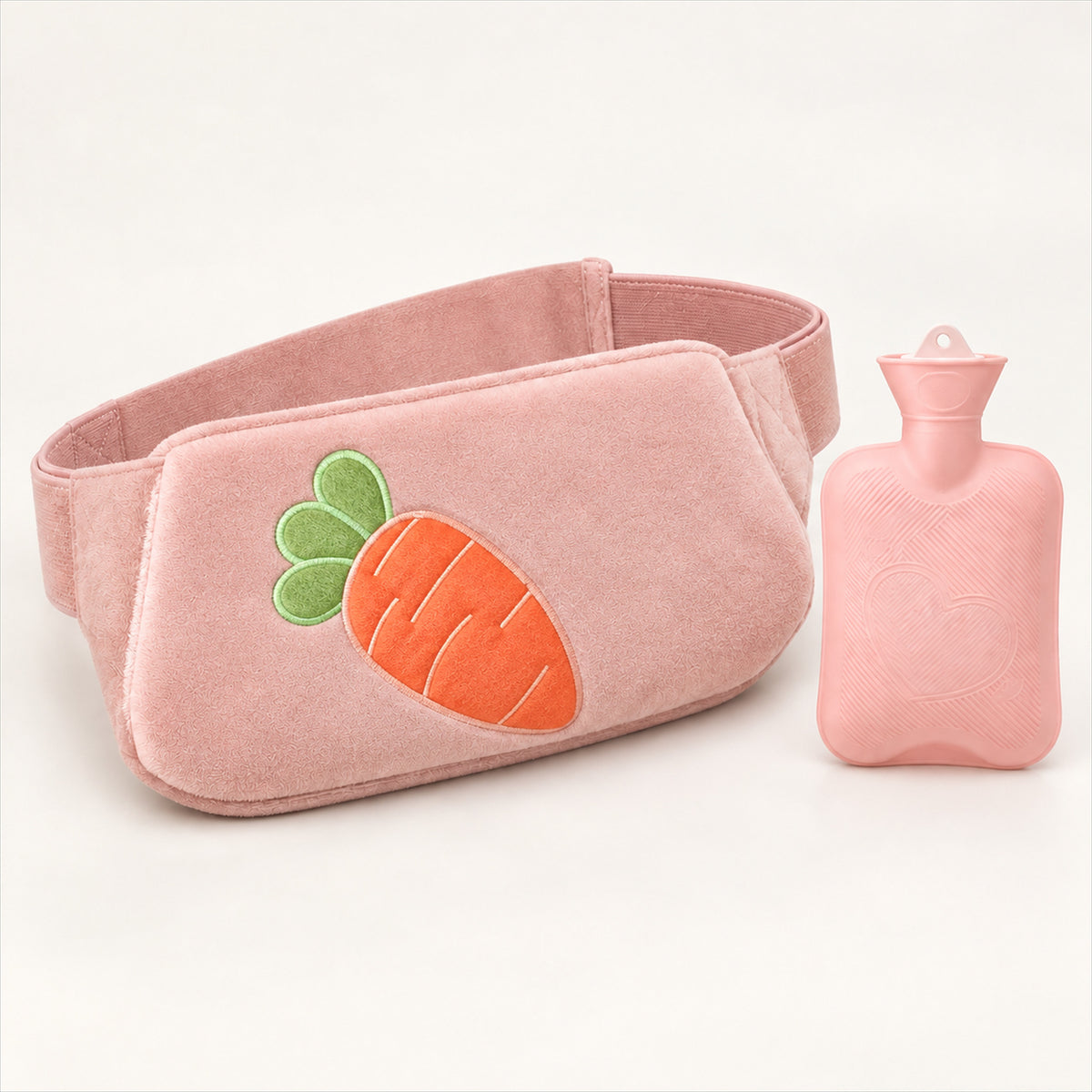 Plush Hot Water Bottle Belt – 120cm Adjustable Strap, Cozy Warmth - Pink Carrot