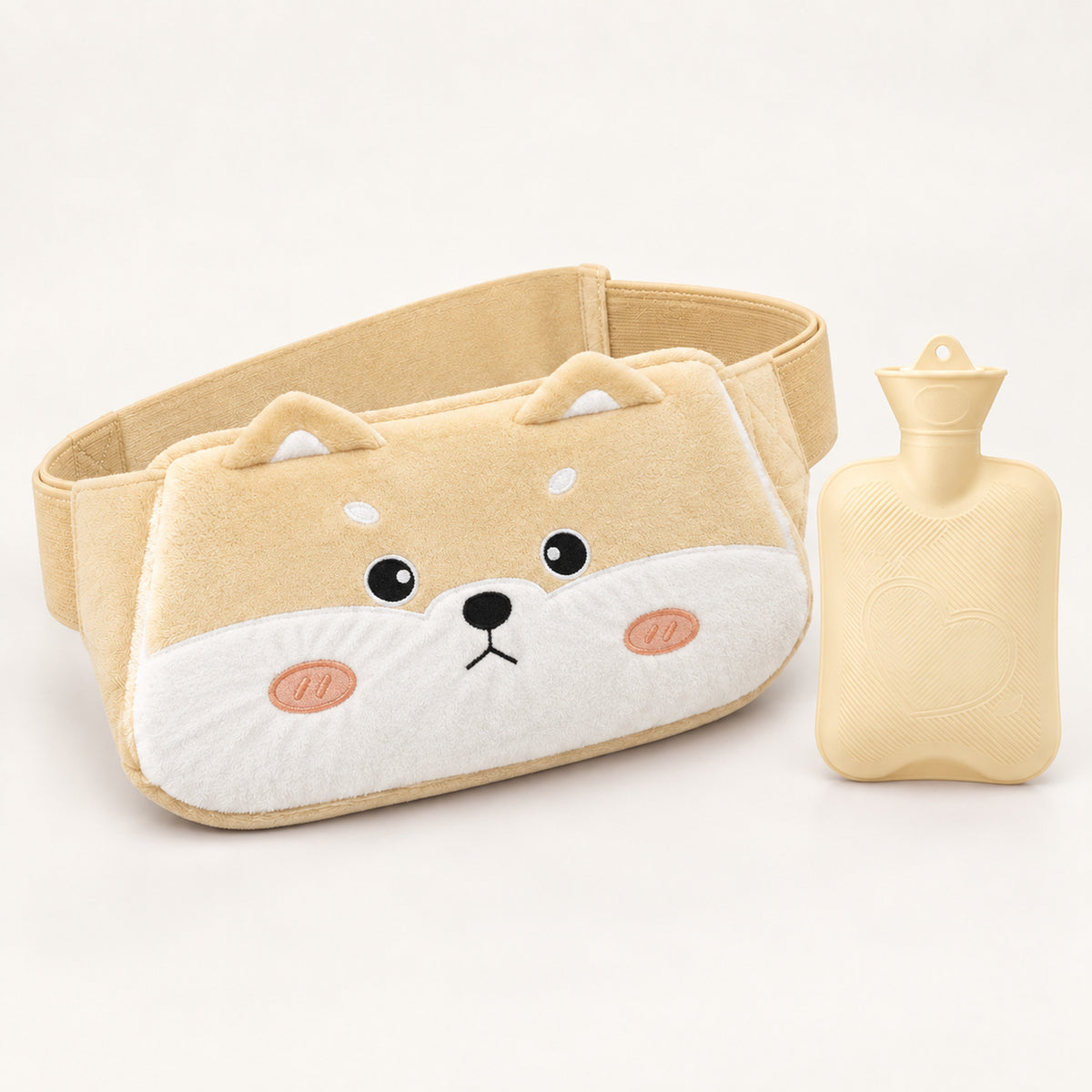 Plush Hot Water Bottle Belt – 120cm Adjustable Strap, Cozy Warmth - Yellow Husky