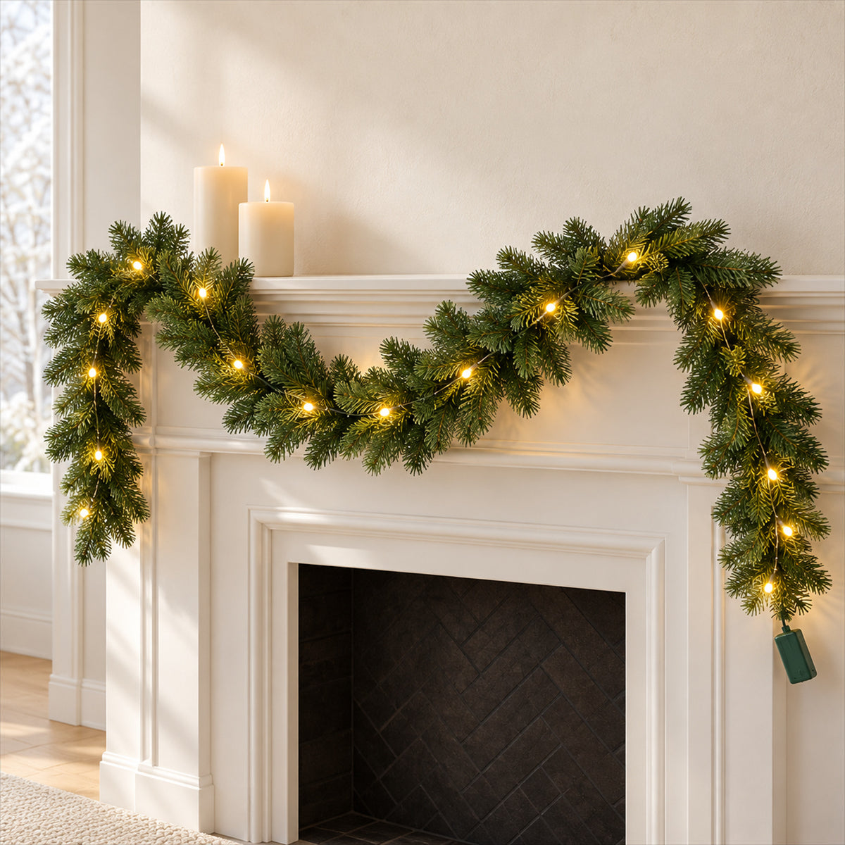 Pre-Lit Christmas Wreath – 75-Inch Warm White LED, Holiday Decor - in room
