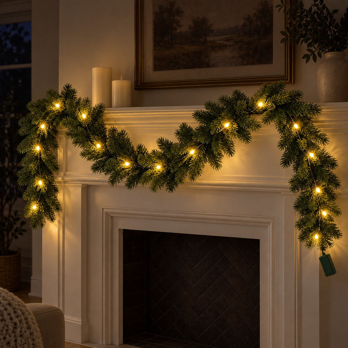 Pre-Lit Christmas Wreath – 75-Inch Warm White LED, Holiday Decor - in use
