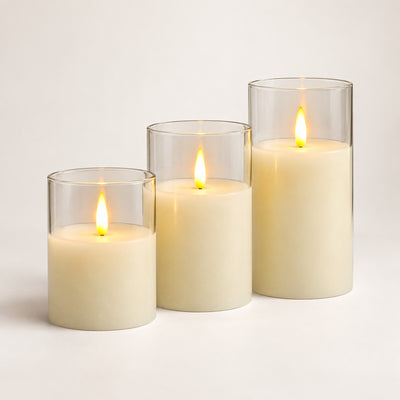 Rechargeable LED Candles Set – 3-Piece Stained Glass, No Flame