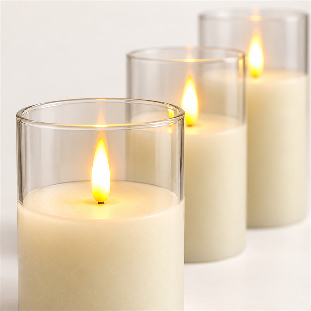 Rechargeable LED Candles Set – 3-Piece Stained Glass, No Flame - detail