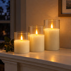 Rechargeable LED Candles Set – 3-Piece Stained Glass, No Flame - in use