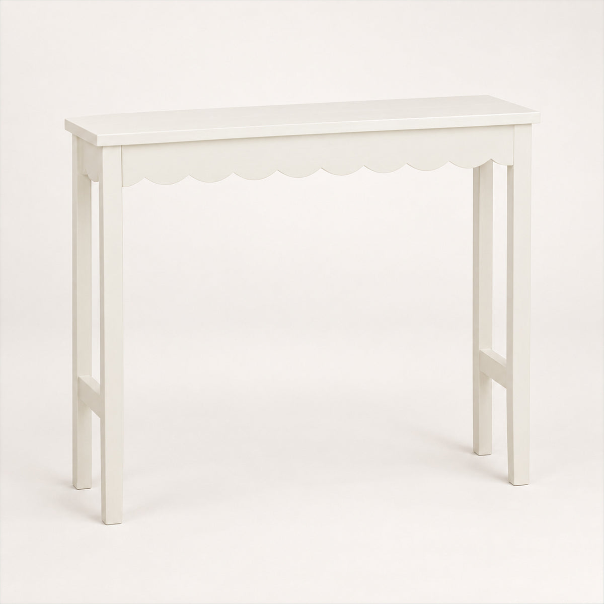 Scalloped Console Table – Ivory Wood, 93 x 81cm Entryway Piece