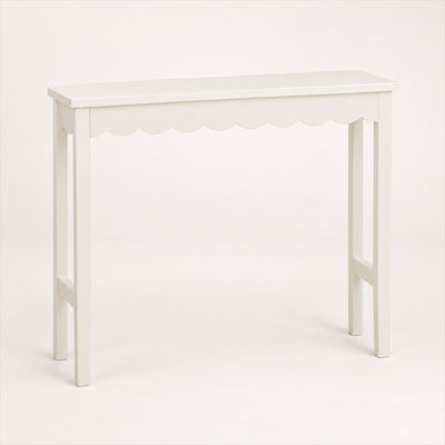 Scalloped Console Table – Ivory Wood, 93 x 81cm Entryway Piece
