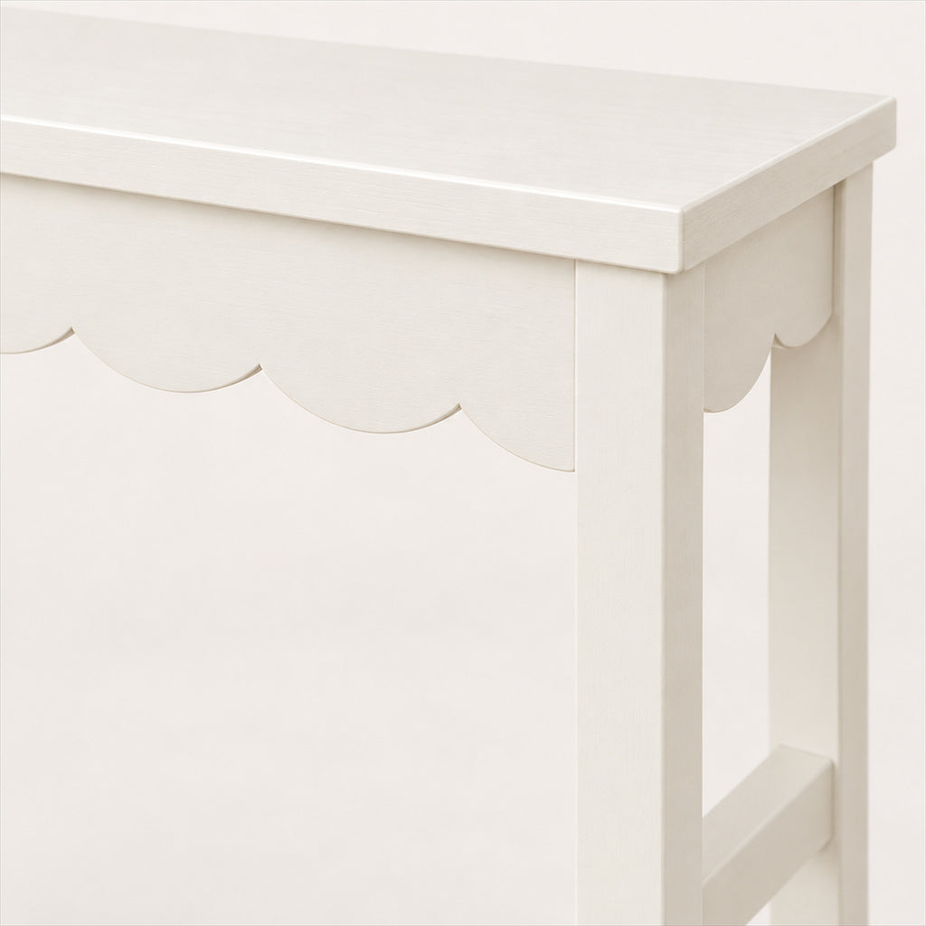 Scalloped Console Table – Ivory Wood, 93 x 81cm Entryway Piece - detail