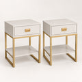 Set of 2 Bedside Tables – Gold Frame & Drawer, Bedroom Storage