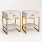 Set of 2 Bedside Tables – Gold Frame & Drawer, Bedroom Storage