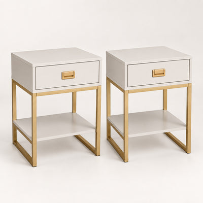 Set of 2 Bedside Tables – Gold Frame & Drawer, Bedroom Storage