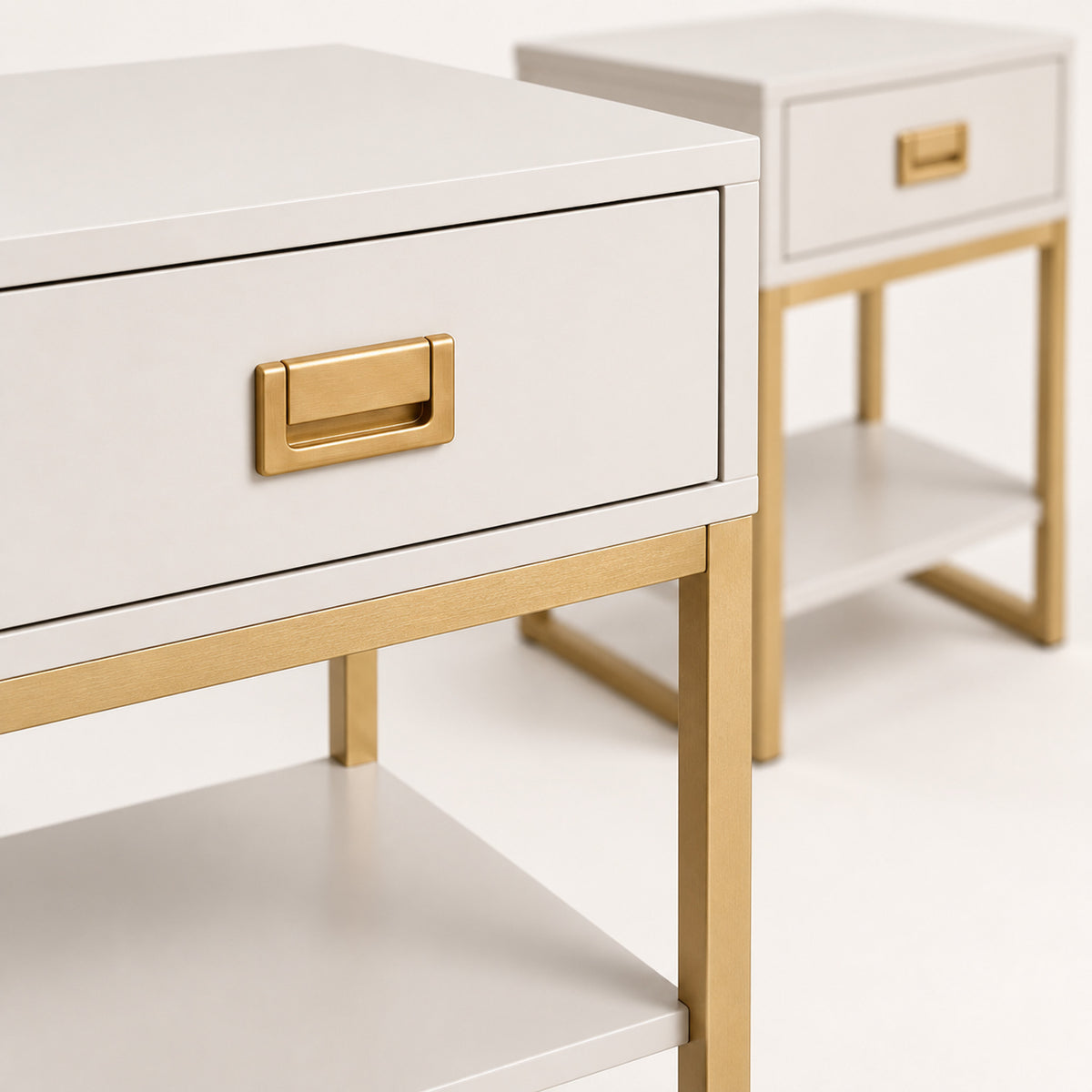 Set of 2 Bedside Tables – Gold Frame & Drawer, Bedroom Storage - detail