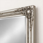 Silver Ornate Full Length Mirror – 142cm Bevelled Glass Leaner - detail