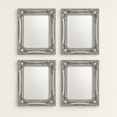Silver Wall Mirror Set – Set of 4 Bevelled Glass, Vintage Décor