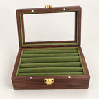 Walnut Jewelry Box Glass Lid – Velvet-Lined Rings & Earrings Storage