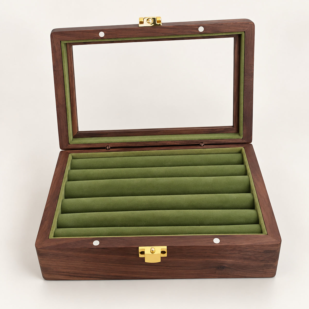Walnut Jewelry Box Glass Lid – Velvet-Lined Rings & Earrings Storage