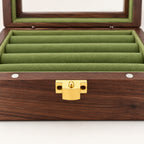 Walnut Jewelry Box Glass Lid – Velvet-Lined Rings & Earrings Storage - detail
