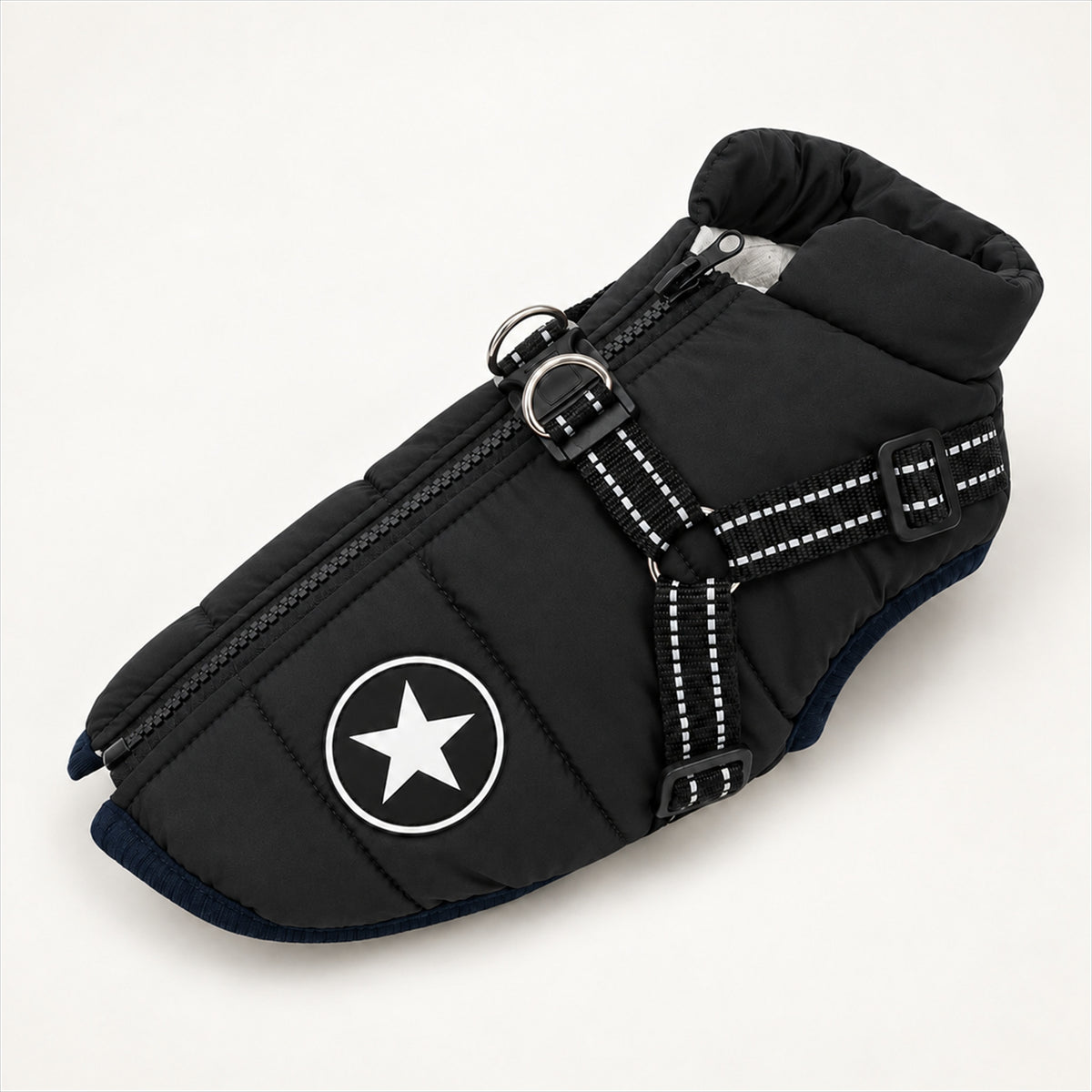 Winter Dog Coat with Harness – Waterproof Windproof, Sizes S-4XL - Black