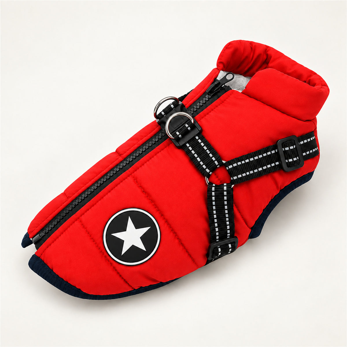 Winter Dog Coat with Harness – Waterproof Windproof, Sizes S-4XL - Red