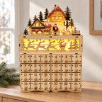 Wooden LED Advent Calendar – 10-Inch Village House, Holiday Countdown - in room